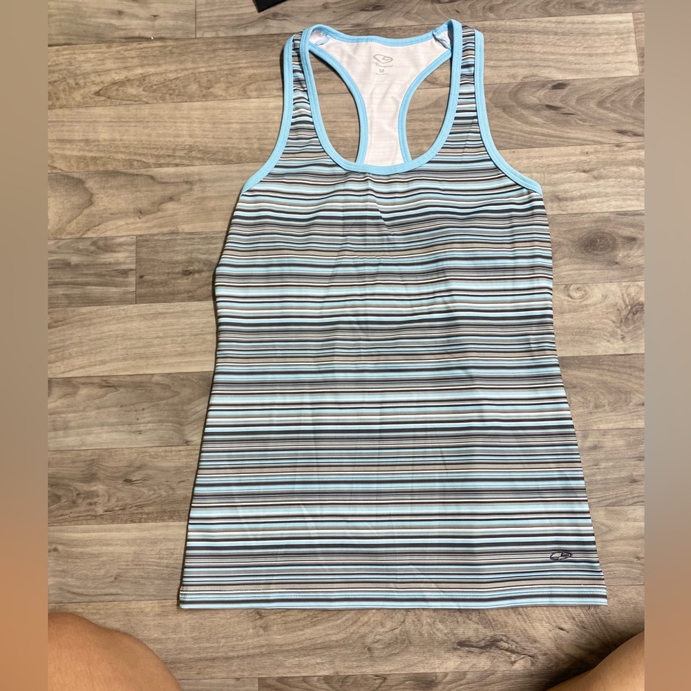 Blue Striped Workout Racerback Tank